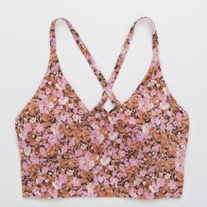 Aerie “Hold Me Up!” Pink and Brown Floral Sports Bra